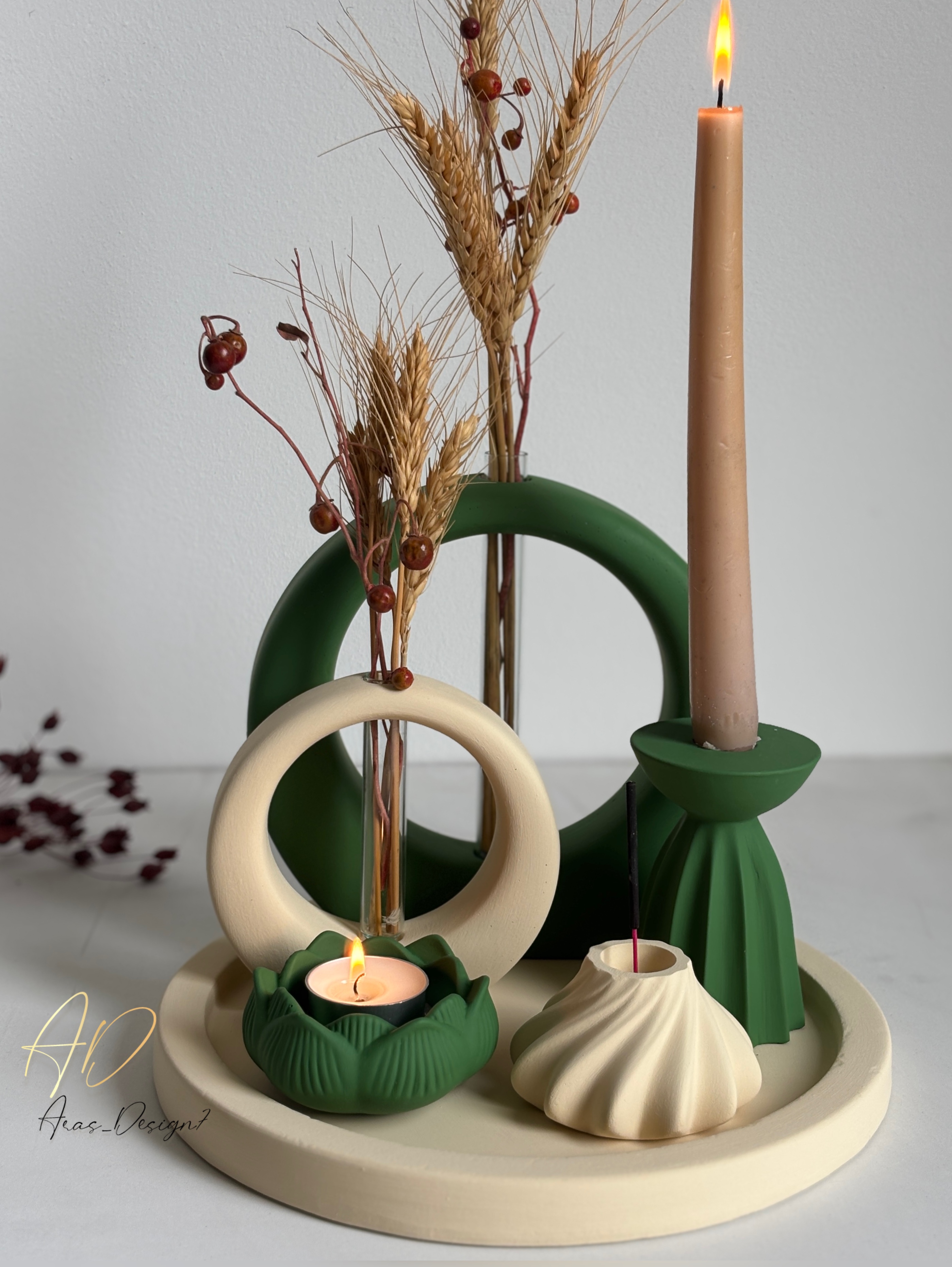 ست دکوری و تزیینی  جلو مبلی کرم -سبز