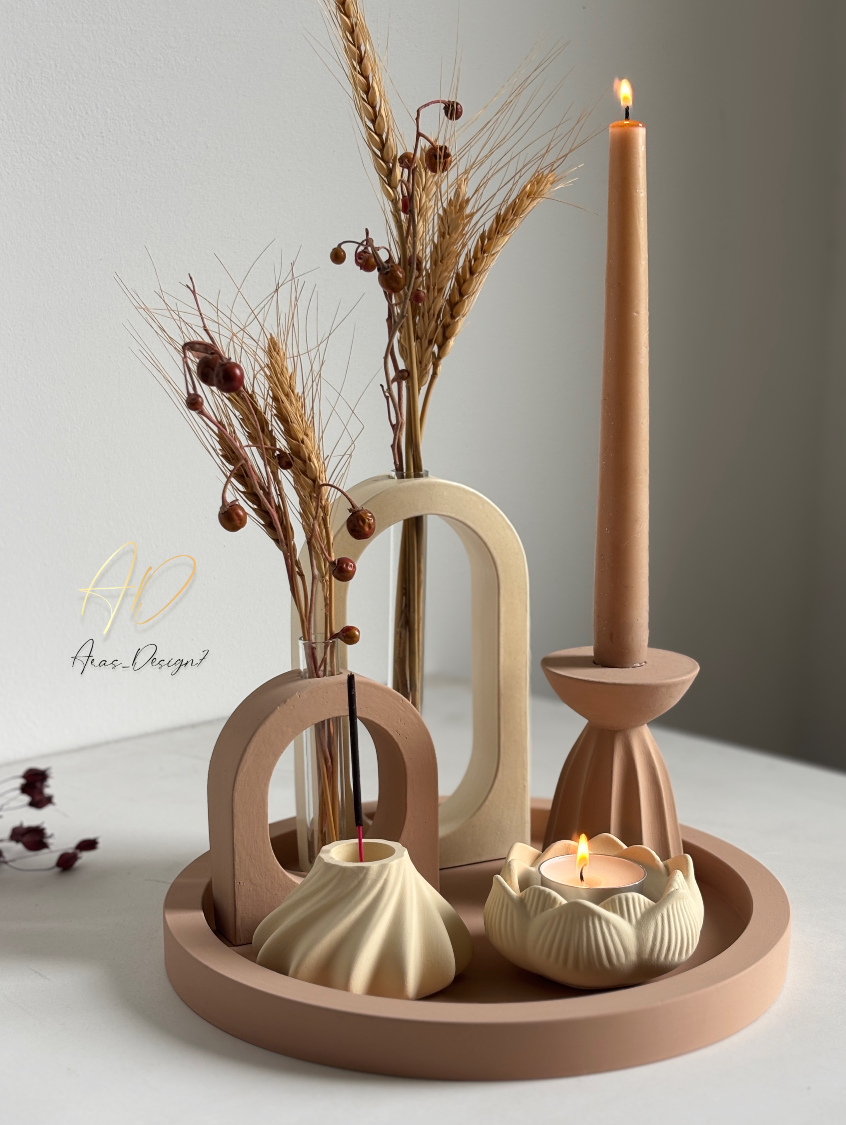 ست دکوری و تزیینی جلو مبلی کرم- قهوه ای