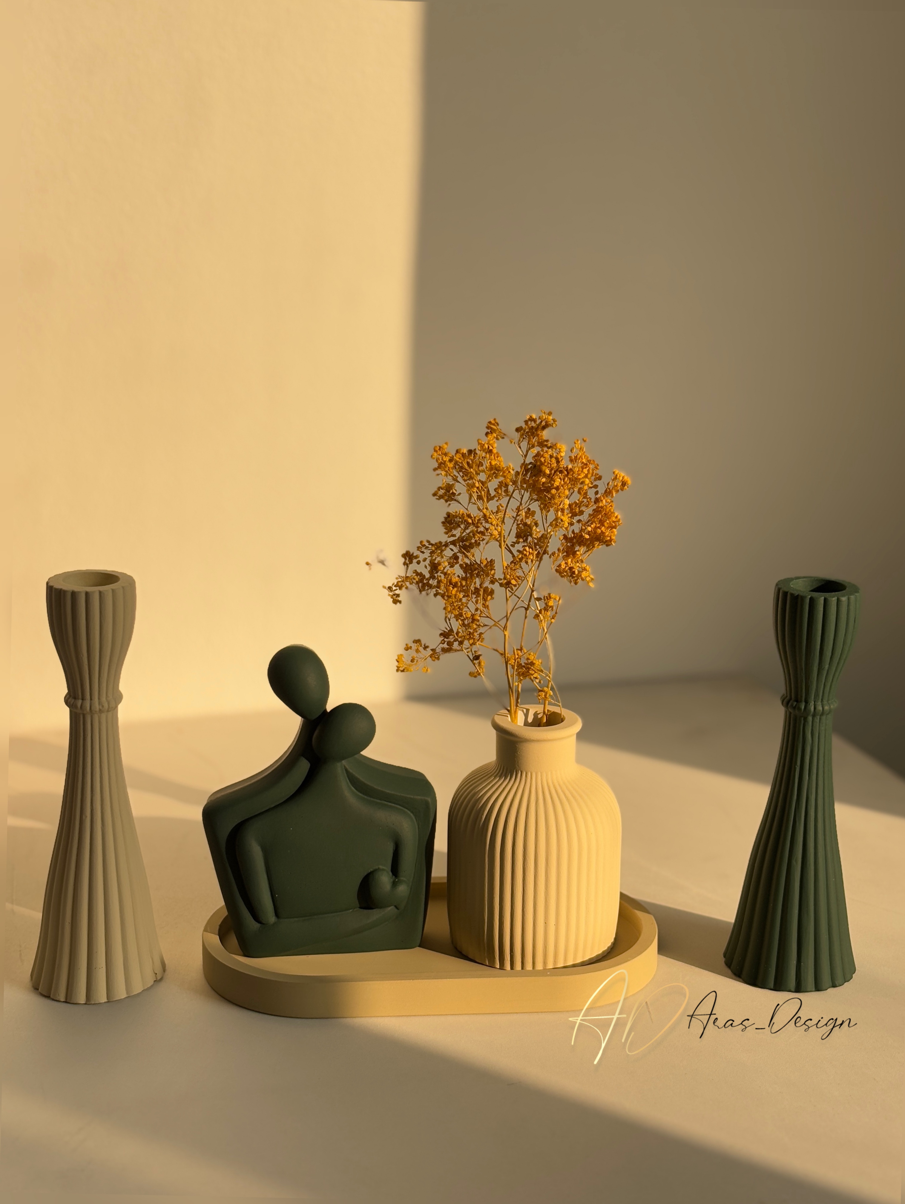 ست دکوری و تزیینی 5 تکه کنسول و پاتختی کرم-سبز