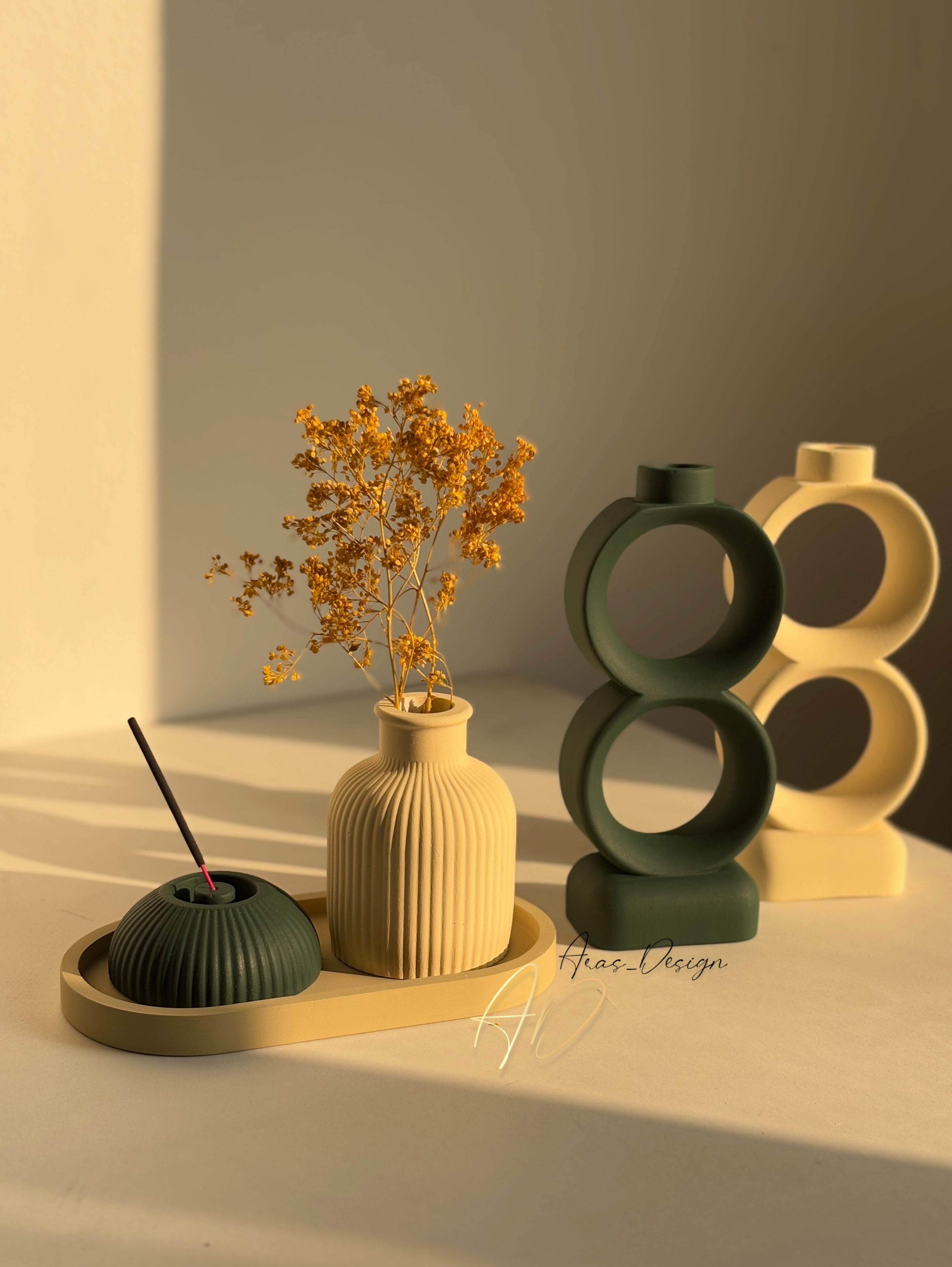 ست دکوری و تزیینی کنسول و پاتختی کرم-سبز