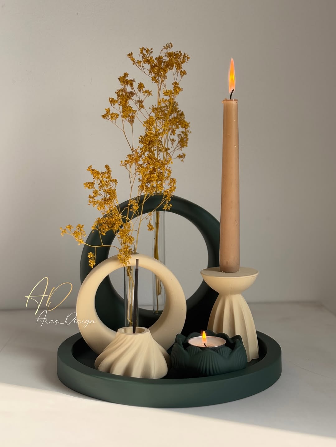 ست دکوری و تزیینی جلو مبلی کرم-سبز