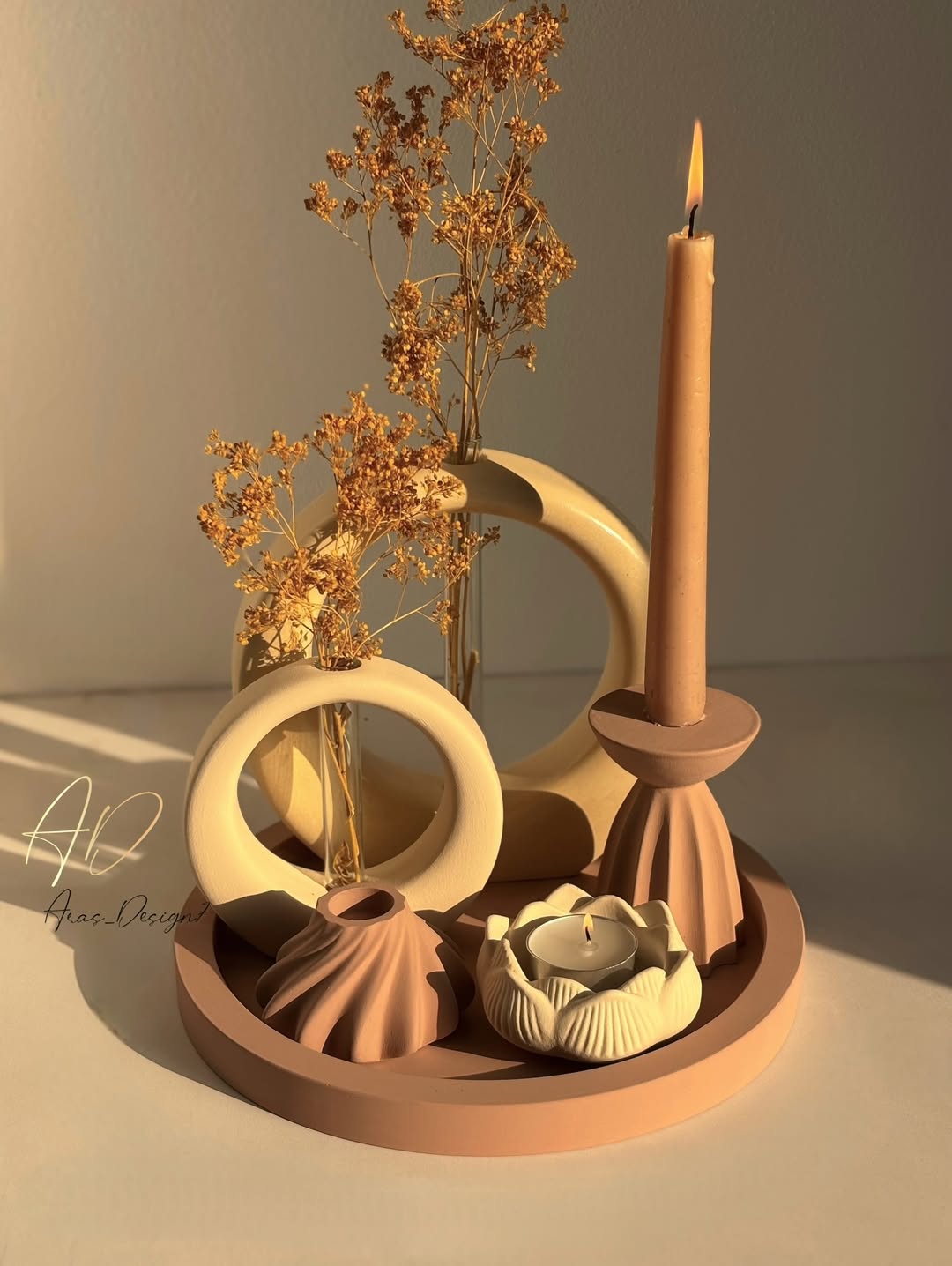 ست دکوری و تزیینی جلو مبلی کرم-قهوه ای