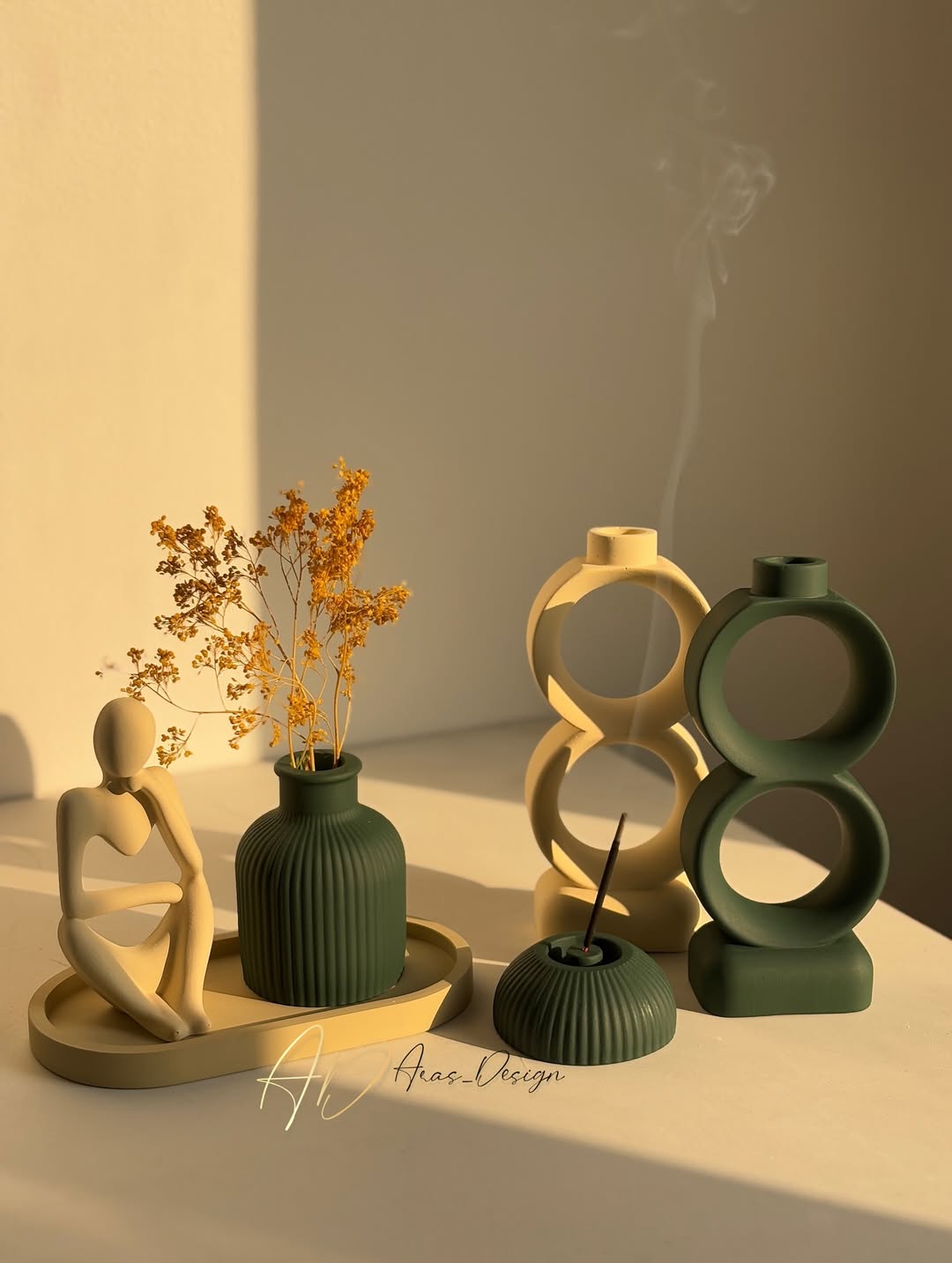 ست دکوری و تزیینی کنسول و جلو مبلی سبز زمرد-کرم