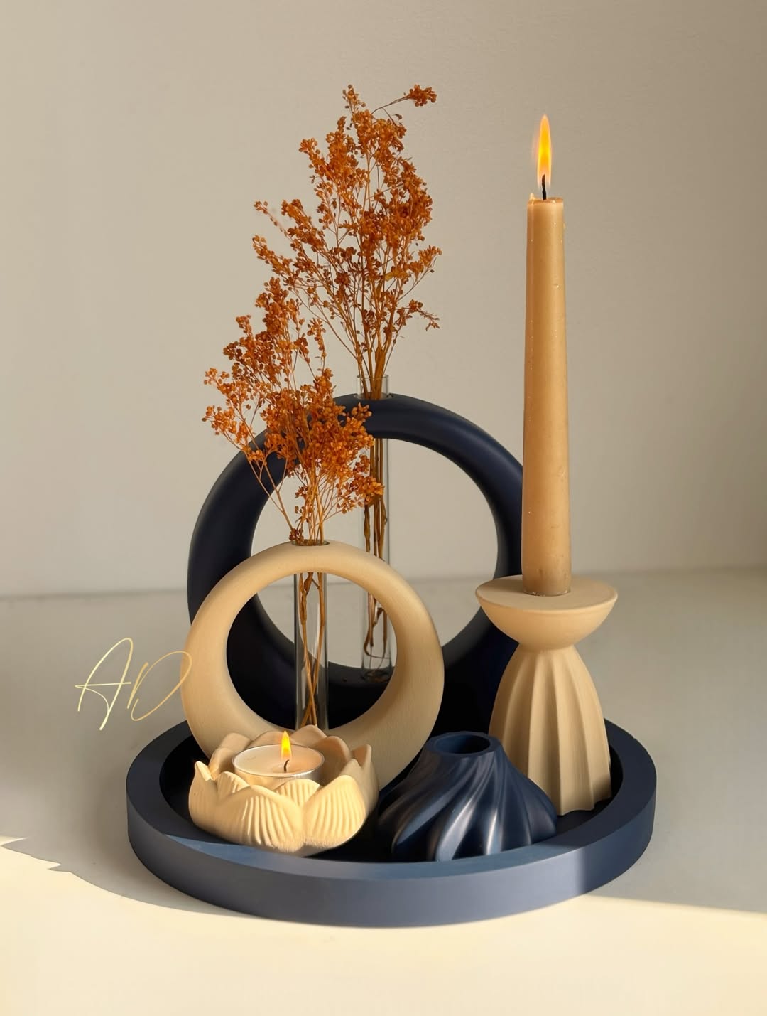 ست دکوری و تزیینی جلو مبلی کرم کاربنی