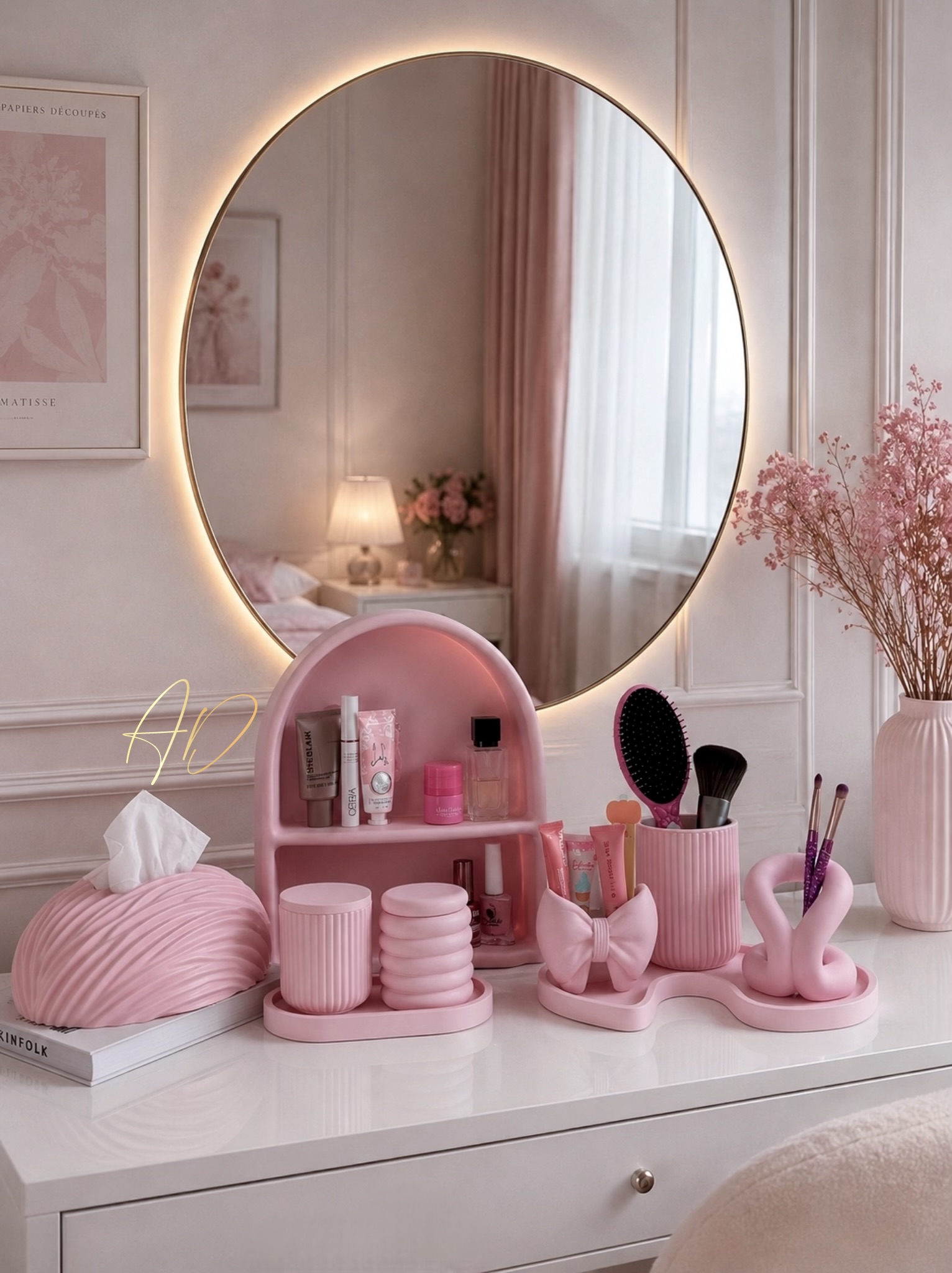 ست نظم دهنده میز آرایش مدرن صورتی پاستیلی